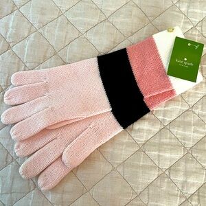 Kate Spade Pink and Black Colorblock Striped Gloves NWT